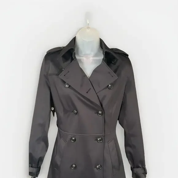 Cole Haan Double Breasted Trench Coat Women's Size 4 Black Satin Lined Classic - Picture 9 of 16